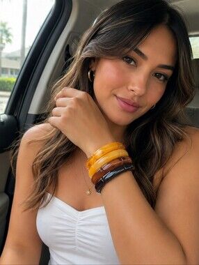 Stacked Resin Bangle Bracelet Set in Amber, Honey & Espresso